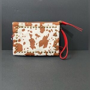 LAGGO City cow hide fur bag clutch with red strap NWOT
